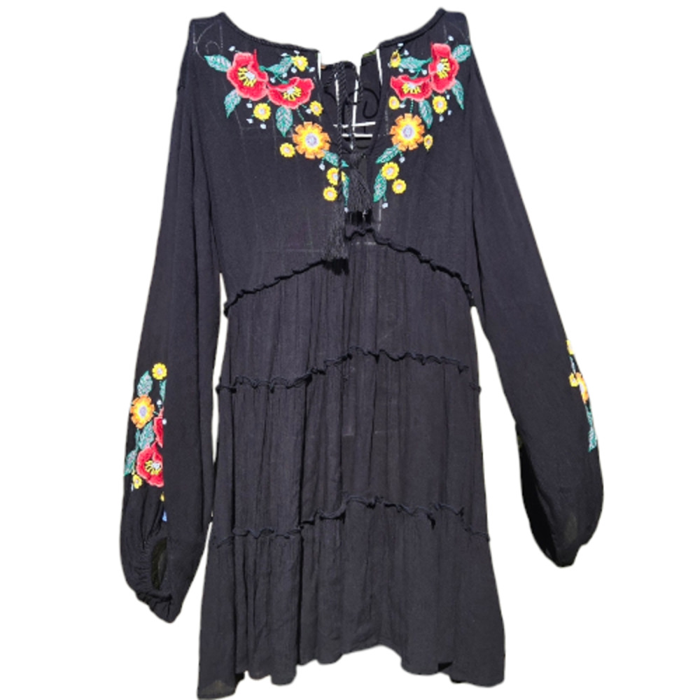 Free People Spell On You Black Embroidered Dress Small Petite - Picture 2 of 8